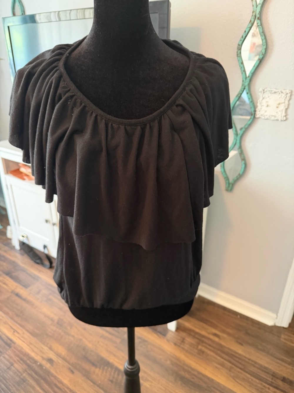 Style & Co. Black Layered Ruffle Short Sleeve Top